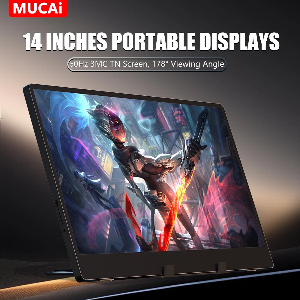 F140-S36 Portable Display 14 Inch 60Hz Resolution 1366*768 TN Panel 250cd/㎡ Brightness 3ms Response Portable Monitor